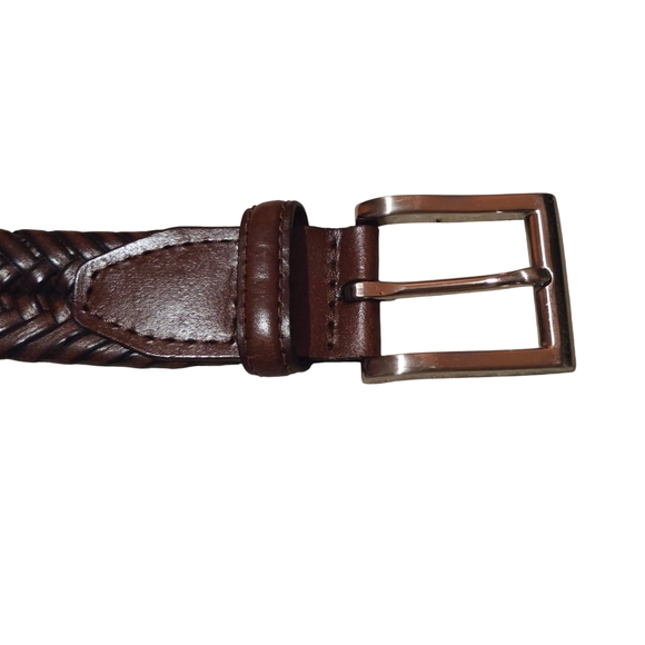 Men's Brown Braided Leather Belt Size 44 - Picture 3 of 6